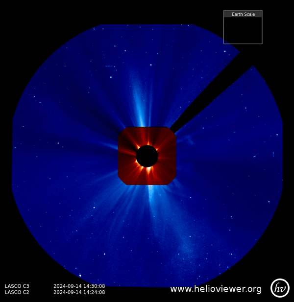 A full-halo CME observed on 14th September 2024. Source: SOHO/LASCO (NASA/ESA), movie made with helioviewer.org.
